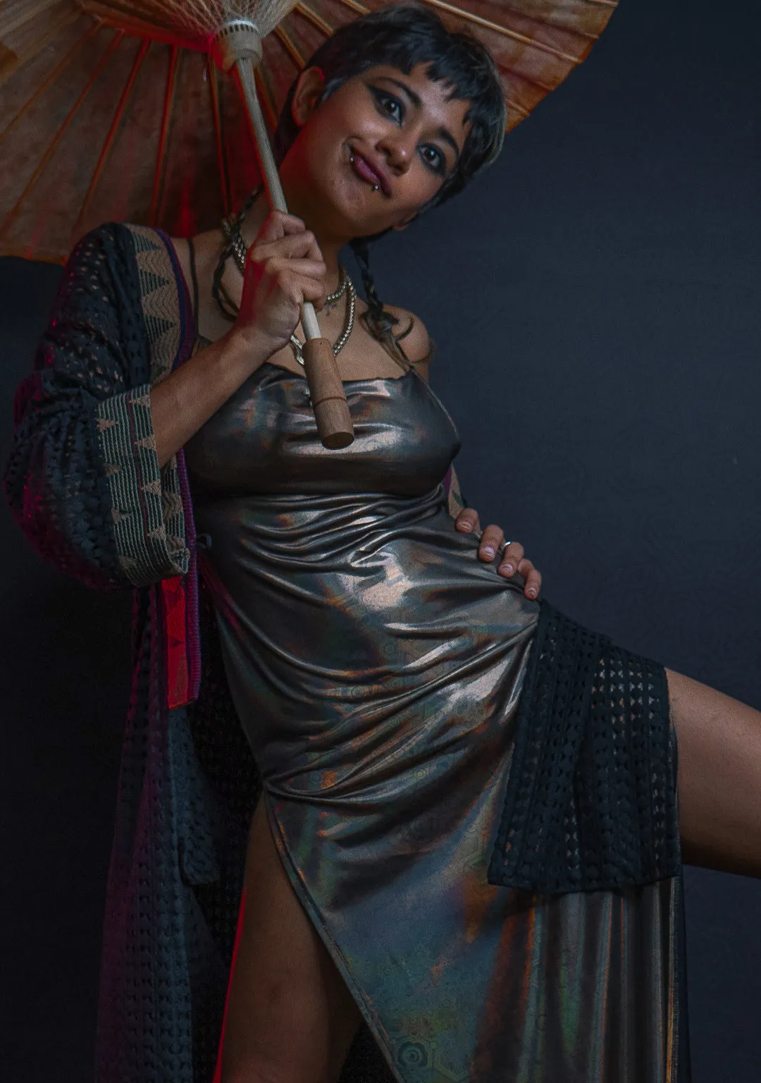 Long Bomb Dress / Gold Holographic Licra - DEMETRIO