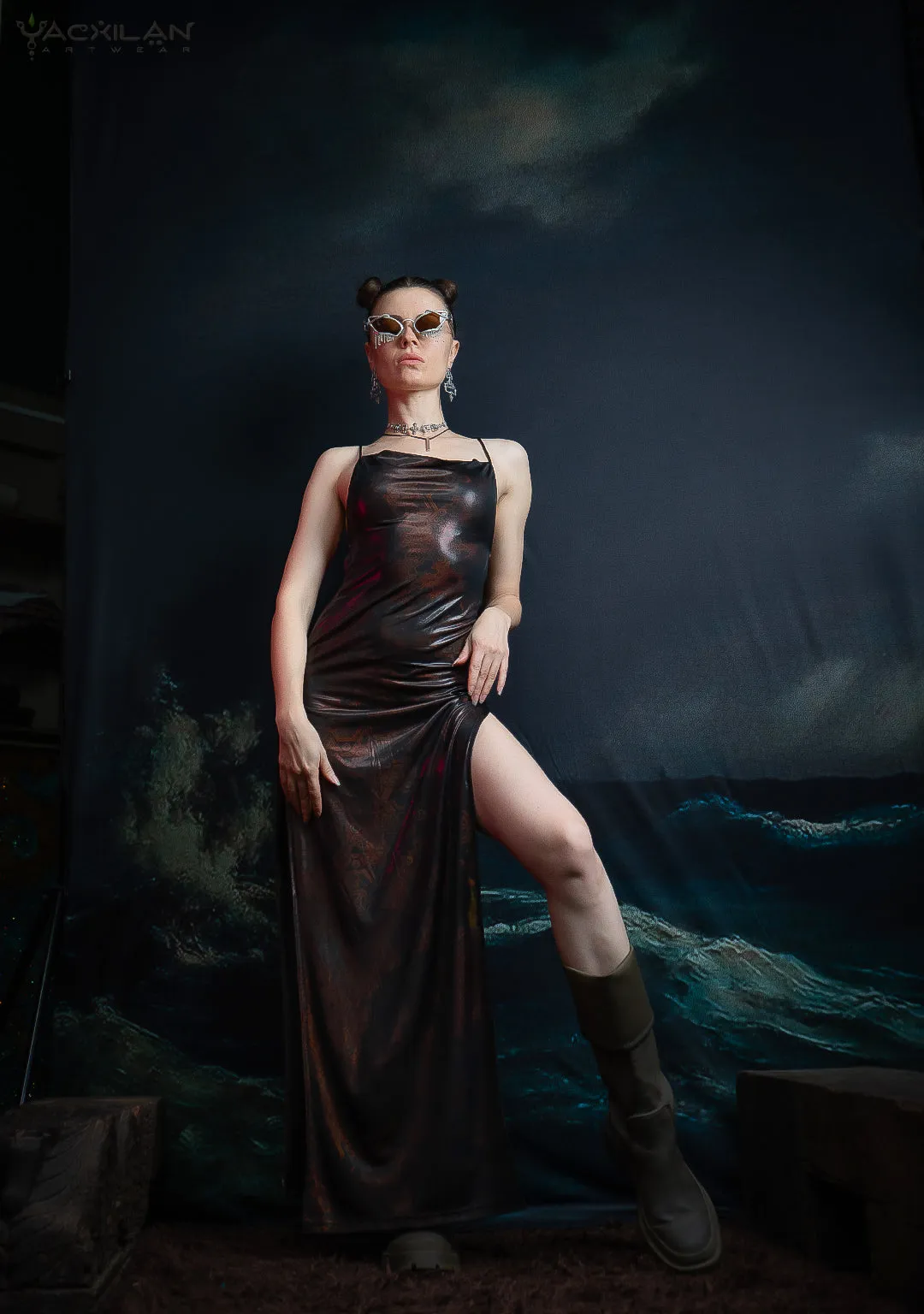 Long Bomb Dress / Holographic Licra Copper - ATLANTHEON