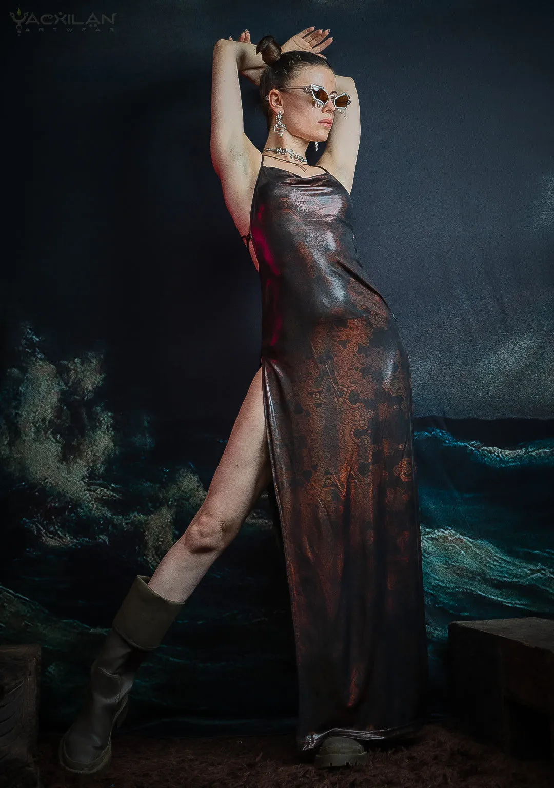 Long Bomb Dress / Holographic Licra Copper - ATLANTHEON