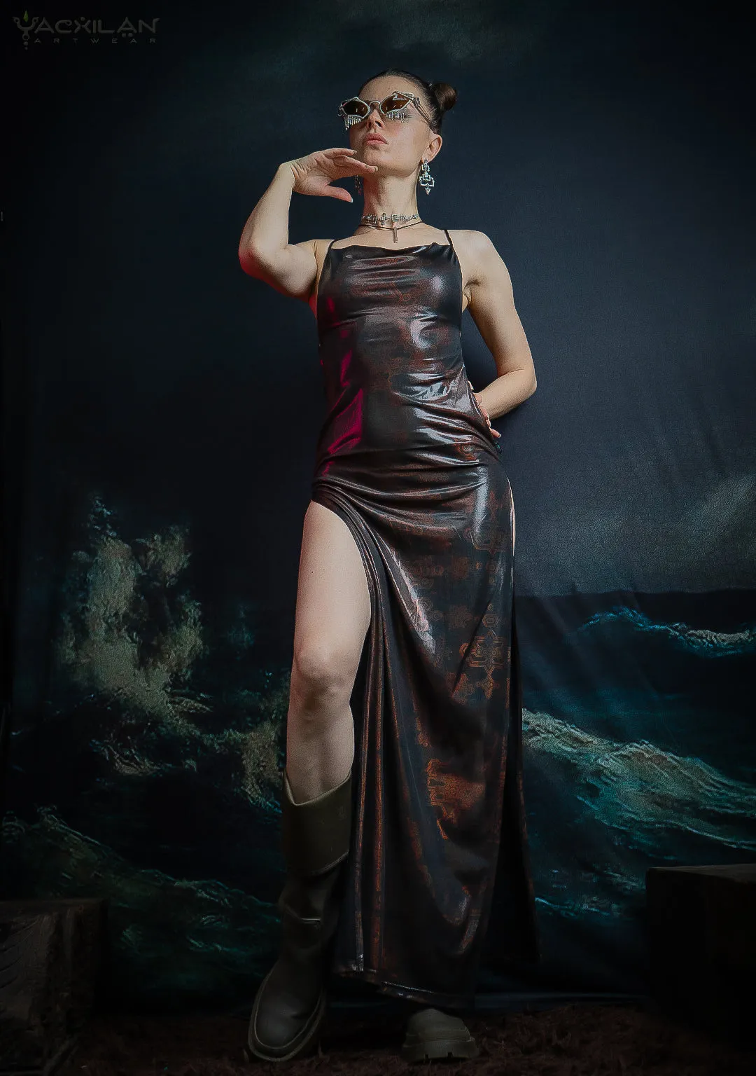 Long Bomb Dress / Holographic Licra Copper - ATLANTHEON