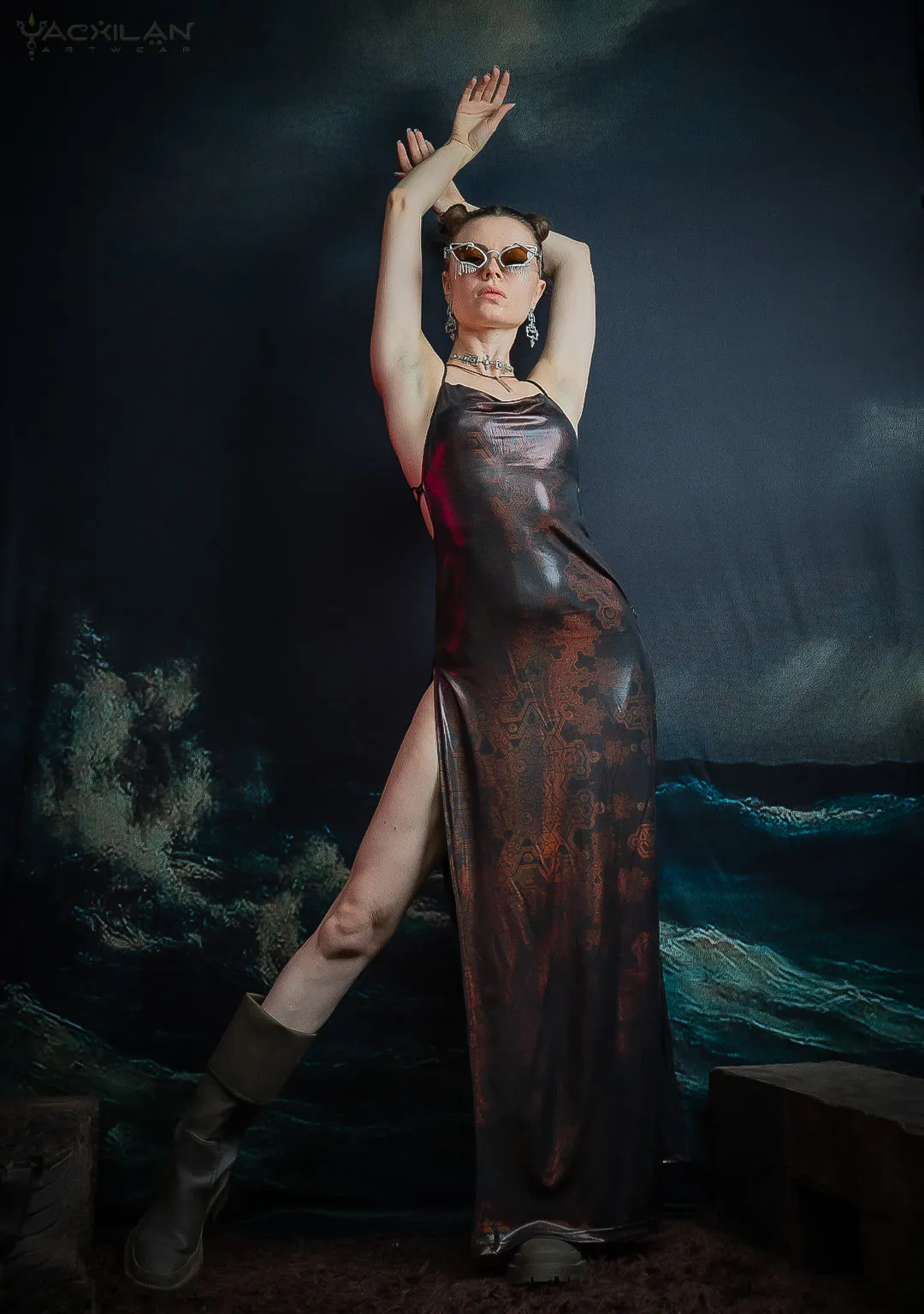 Long Bomb Dress / Holographic Licra Copper - ATLANTHEON