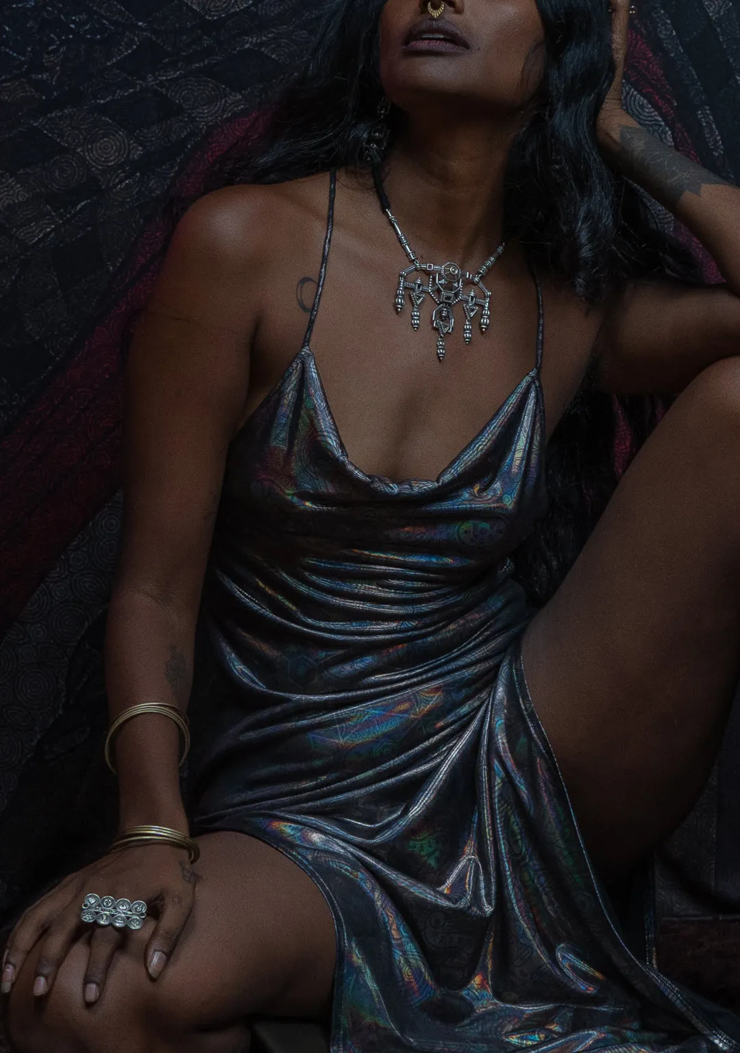 Long Bomb Dress / Holographic Licra Silver - PSYCHEDELIKA GALACTIKA