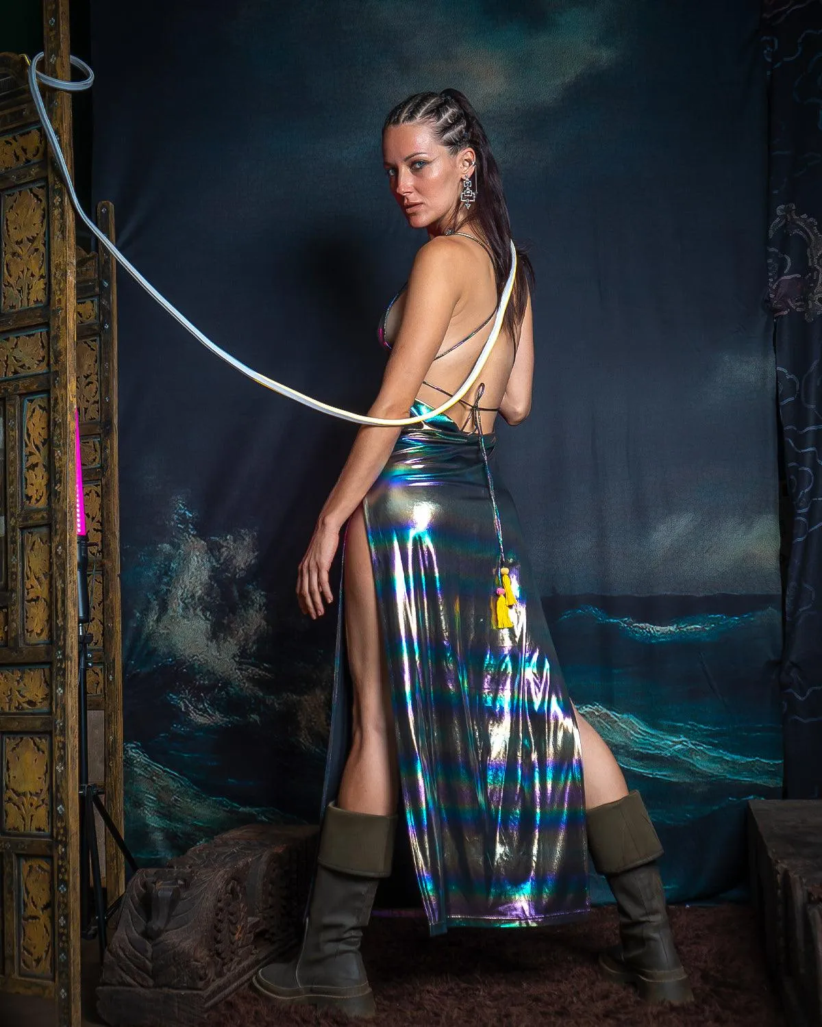 Long Bomb Dress / Holographic Rainbow- SILVER