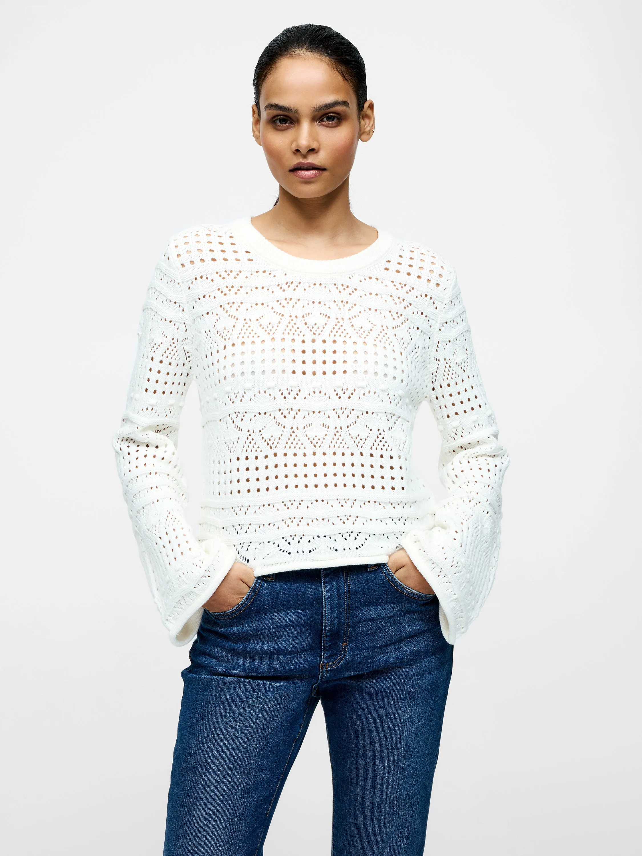 Long Sleeve Crochet Bobble Knit Jumper