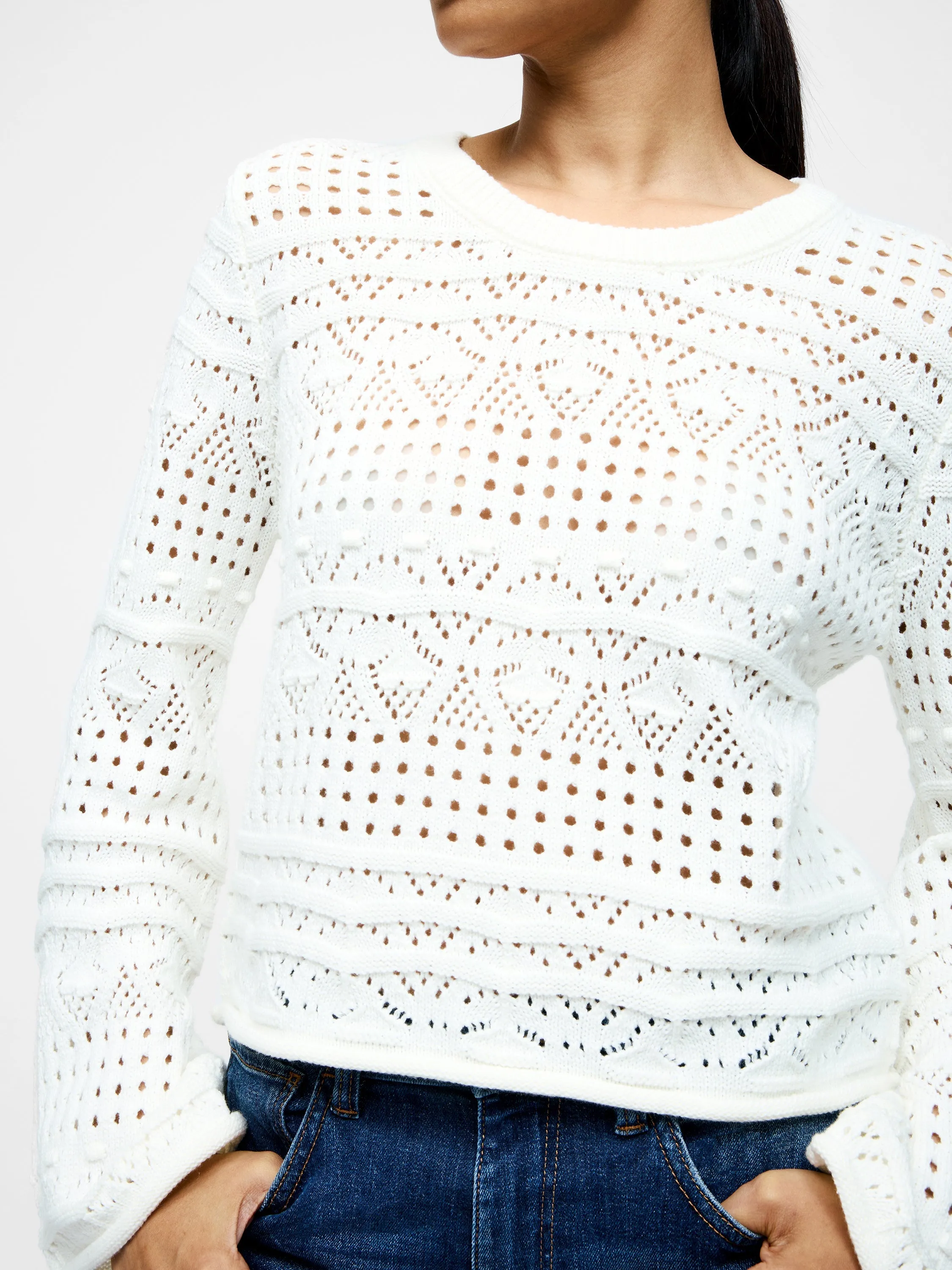 Long Sleeve Crochet Bobble Knit Jumper