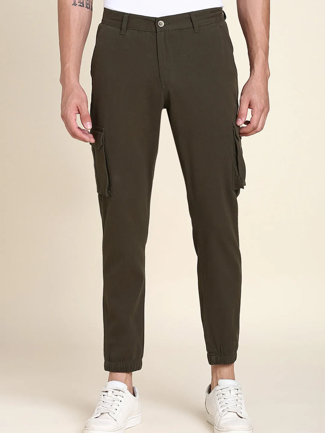 Men's Dark Olive Solid Cargo Jogger