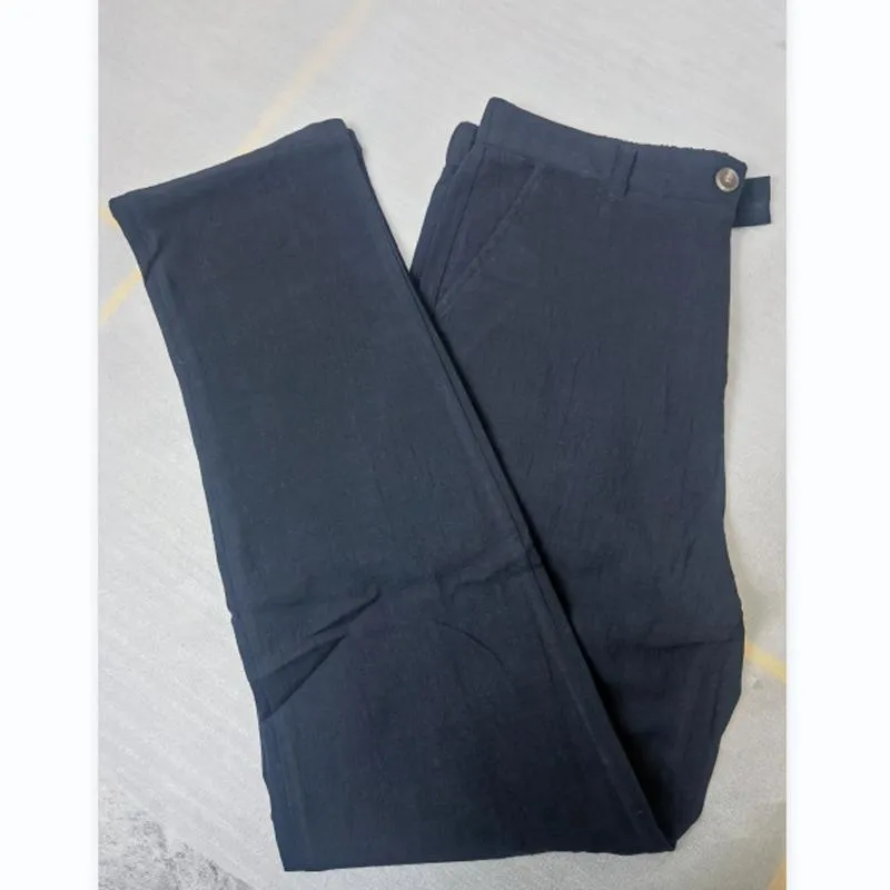 Men's Linen Casual Pants Mid Waist Straight Solid Color Pants 77594026L