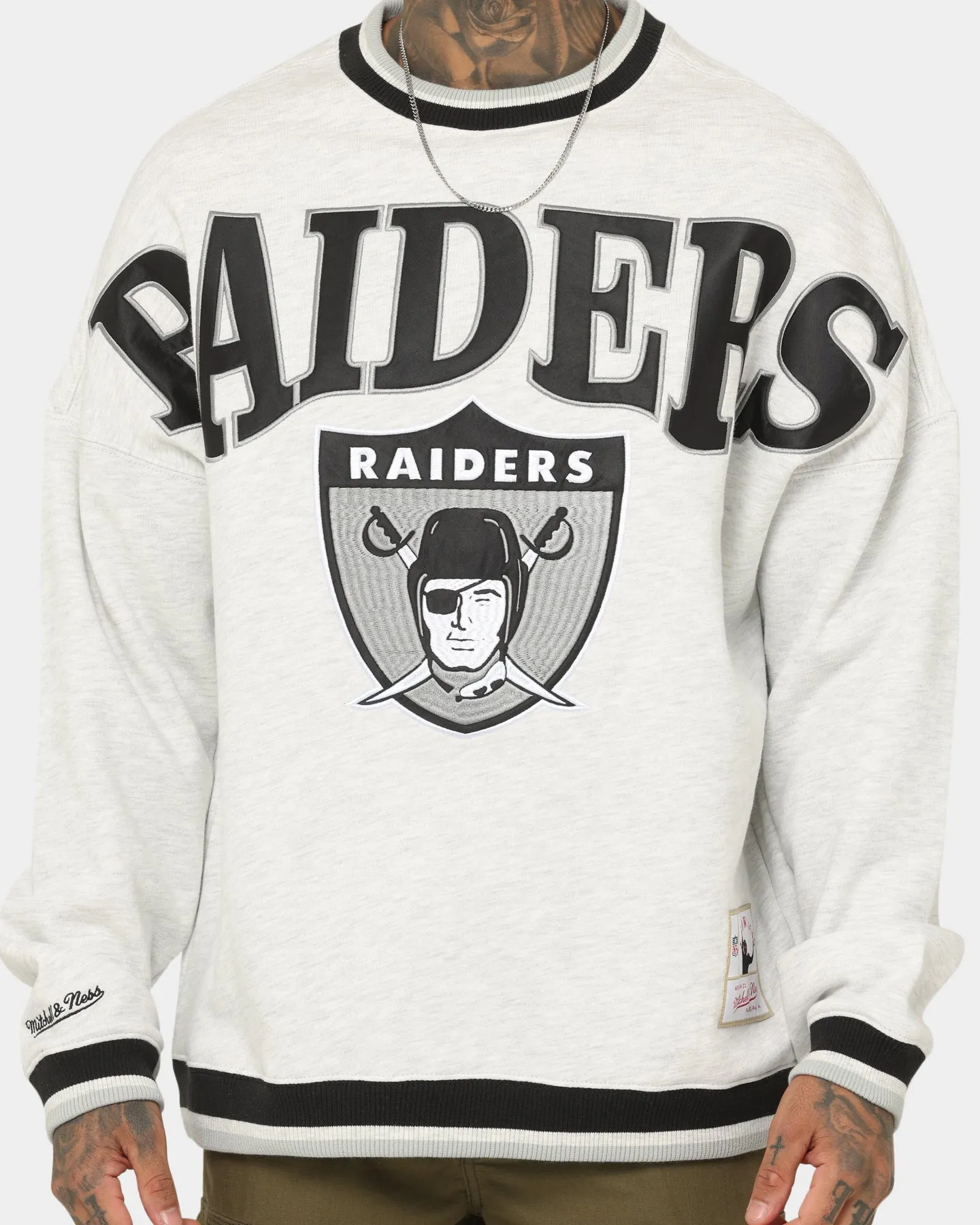 Mitchell & Ness Las Vegas Raiders Satin Infill Crewneck White Marle