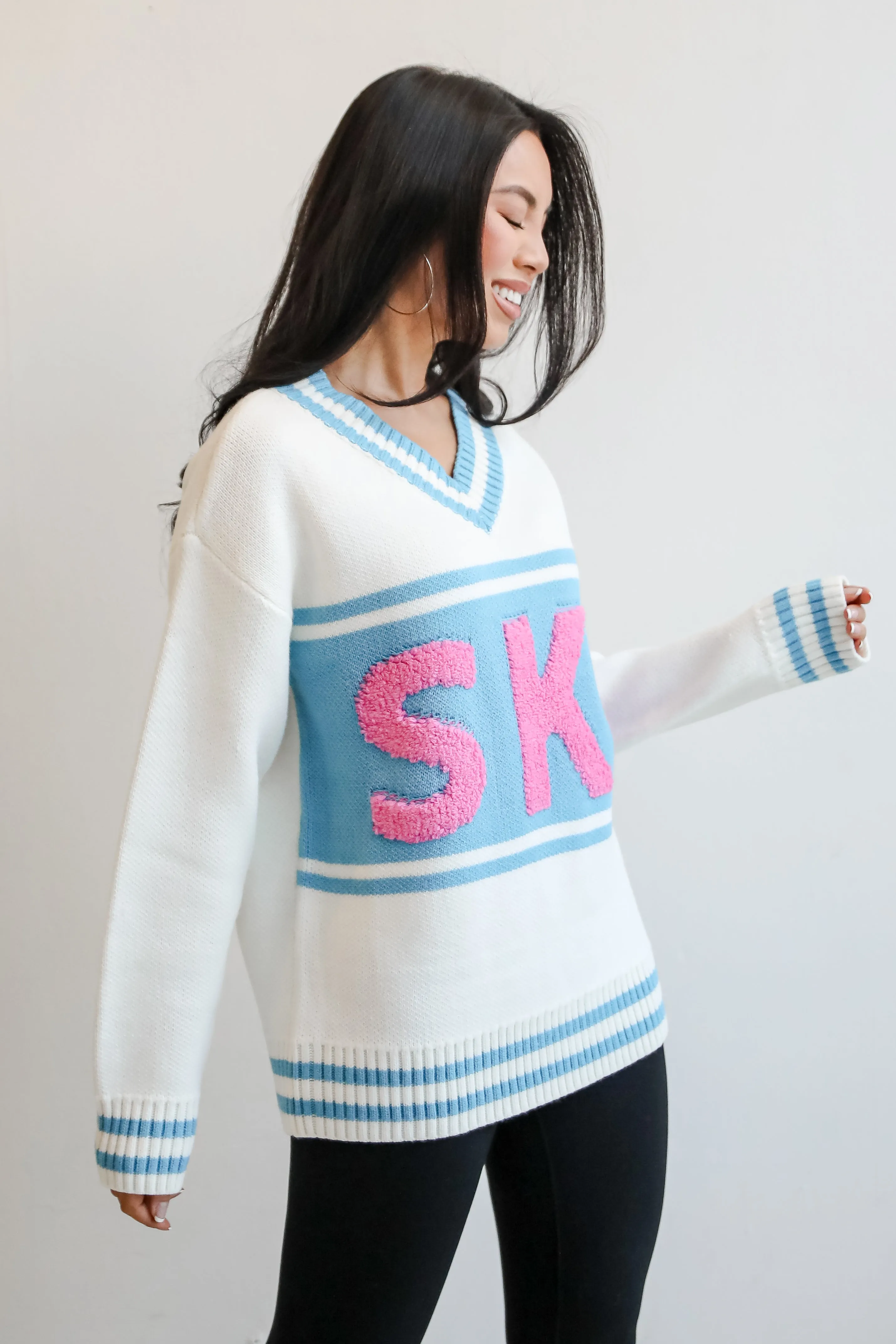 Moments Of Cozy Off White Ski Varsity Sweater