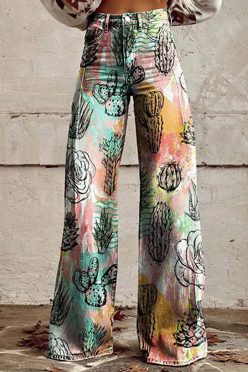 Moxidress High Waist Unique Print Wide Leg Pants