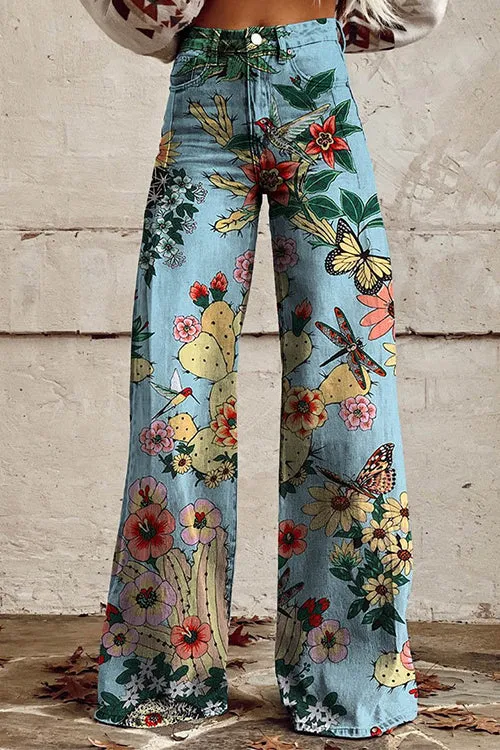 Moxidress High Waist Unique Print Wide Leg Pants