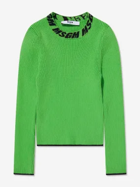 MSGM Girls Rib Knitted Turtleneck Jumper in Green