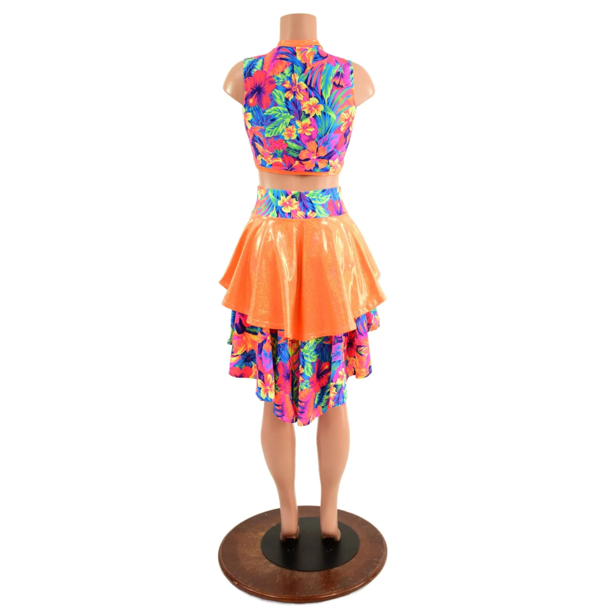 Neon Keyhole Top and Hi Lo Tiered Skirt Set