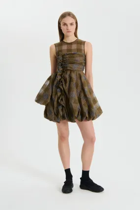 OLIVIA | DRESS GINGHAM JACQUARD BROWN