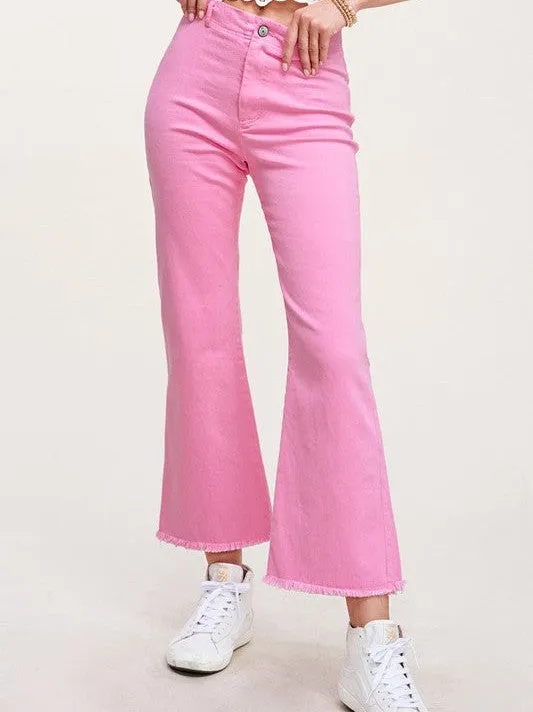 Paint the Town High Rise Button Closure Wide Leg Ankle Length Pants