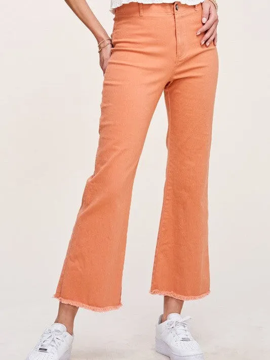 Paint the Town High Rise Button Closure Wide Leg Ankle Length Pants