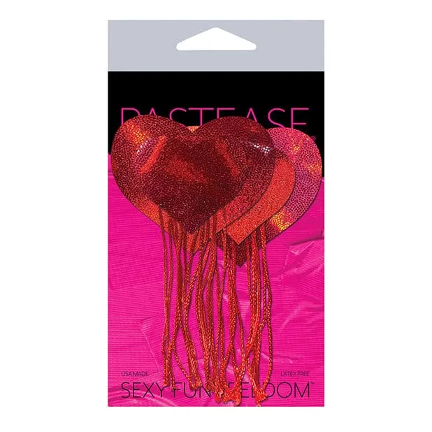 Pastease - Tassel Holographic Heart Pasties Nipple Covers O/S (Red)