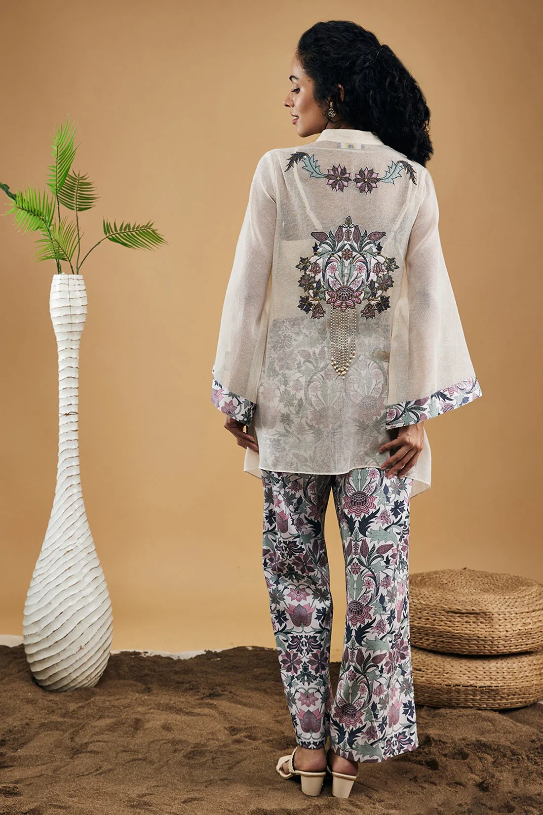 Pastel Floral Applique Top With Pants