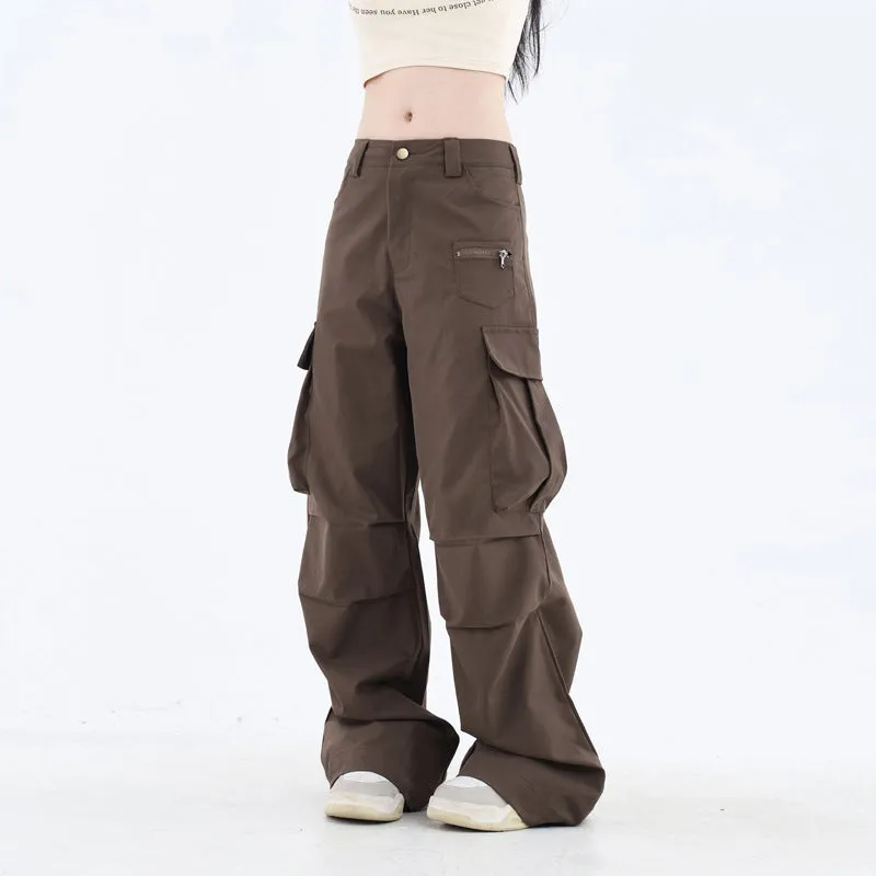 Personalized Pleated Large Pocket High Waist American Overalls For Women