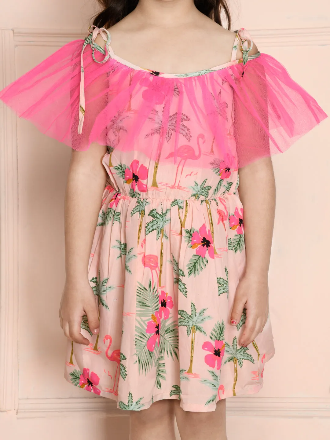 Pink Floral Frilled Strappy Dress