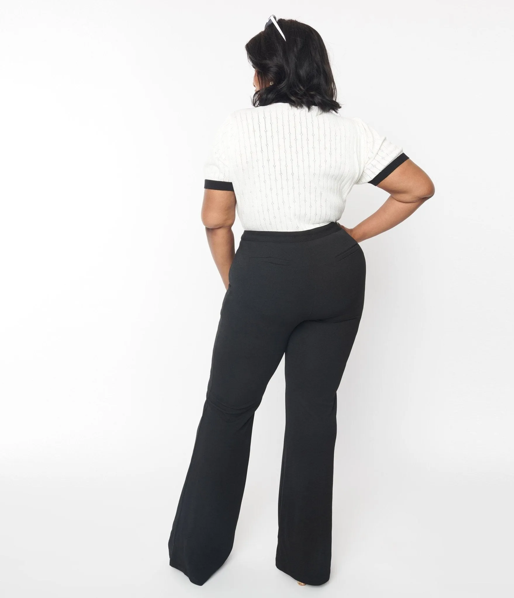 Plus Size 1970s Black High Waist Pintuck Pants