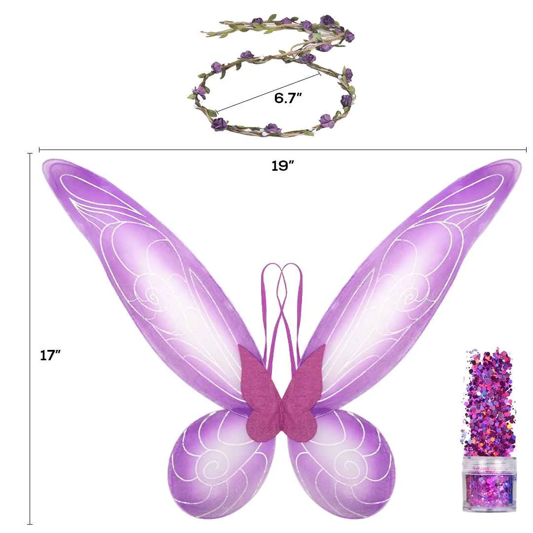 Purple Fairy Costume Accessories Set -Fairy Wings, Fairy Crown - FUNCREDIBLE