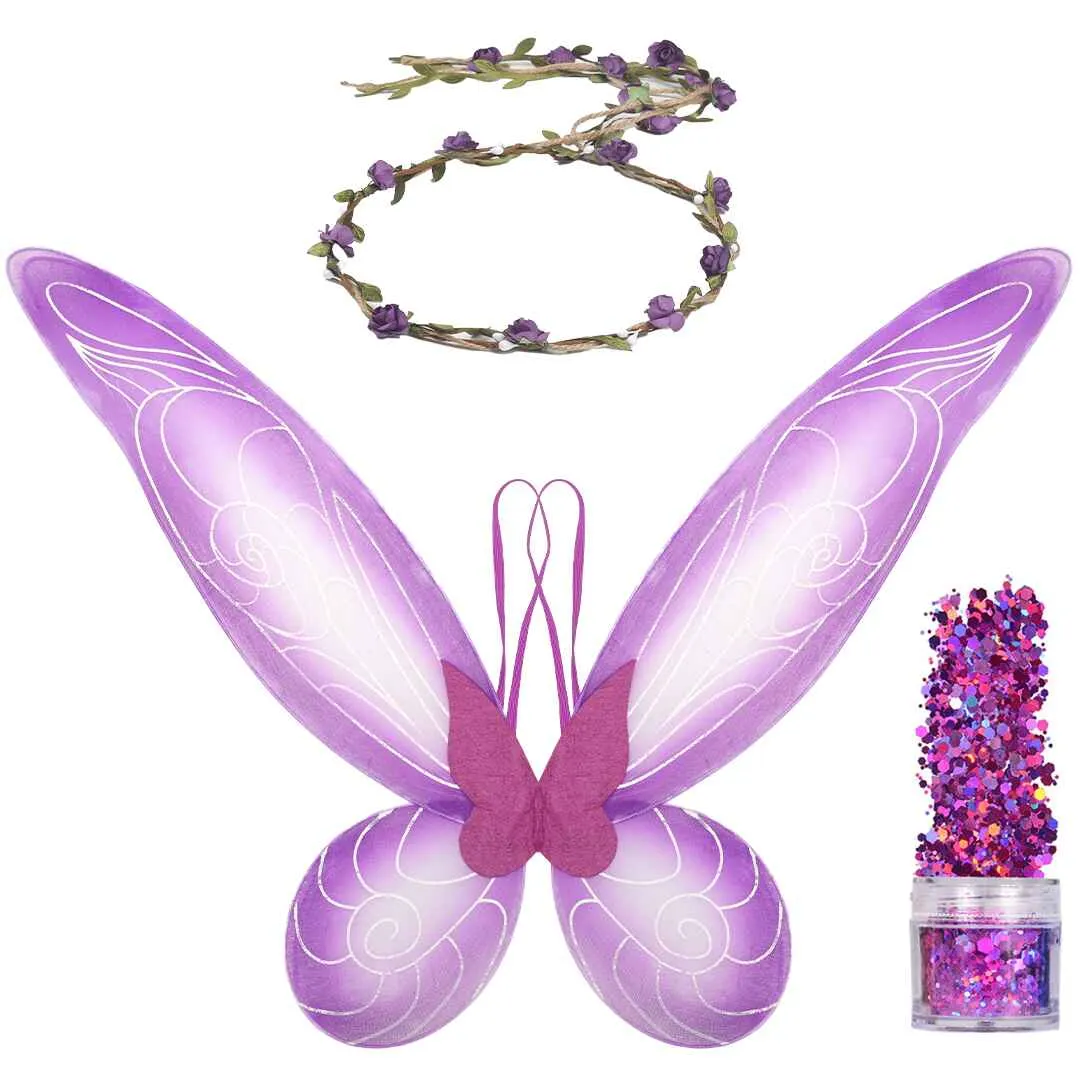 Purple Fairy Costume Accessories Set -Fairy Wings, Fairy Crown - FUNCREDIBLE