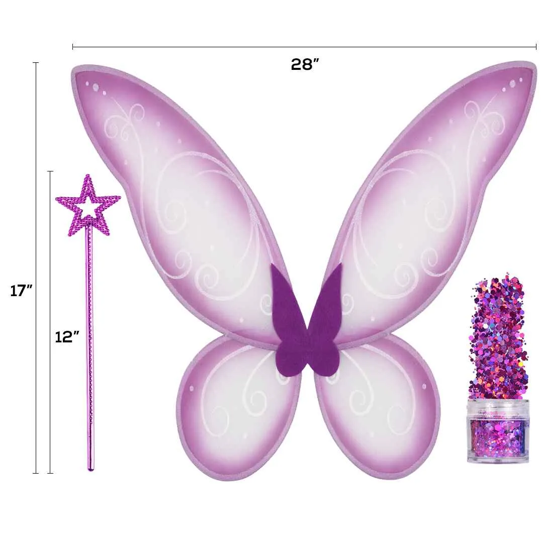 Purple Fairy Costume Accessories Set - Fairy Wings, Fairy Wand with Fairy Glitter - FUNCREDIBLE