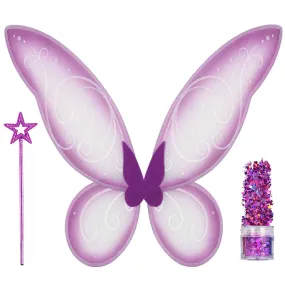 Purple Fairy Costume Accessories Set - Fairy Wings, Fairy Wand with Fairy Glitter - FUNCREDIBLE