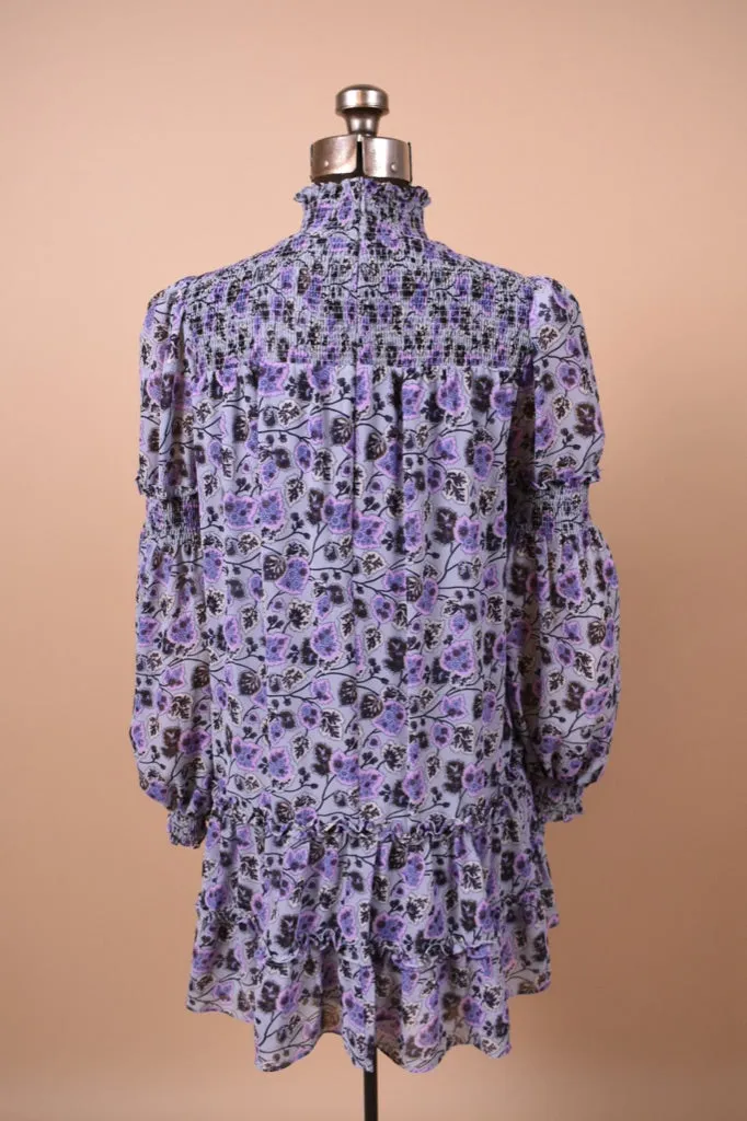 Purple Floral Long Sleeve Smocked Mini Dress By Cinq a Sept, S