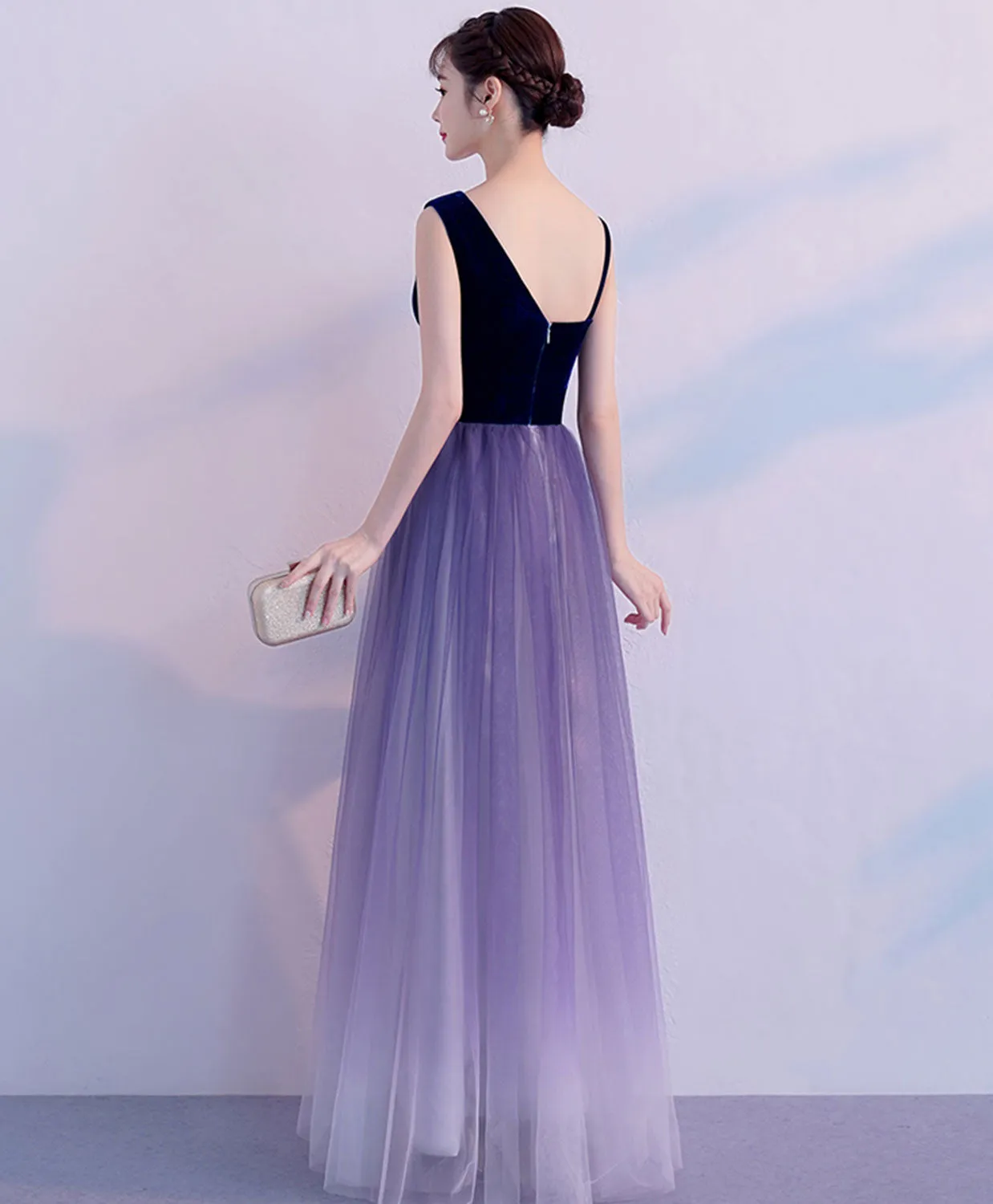 Purple Tulle Long Prom Dress, Purple Tulle Bridesmaid Dress