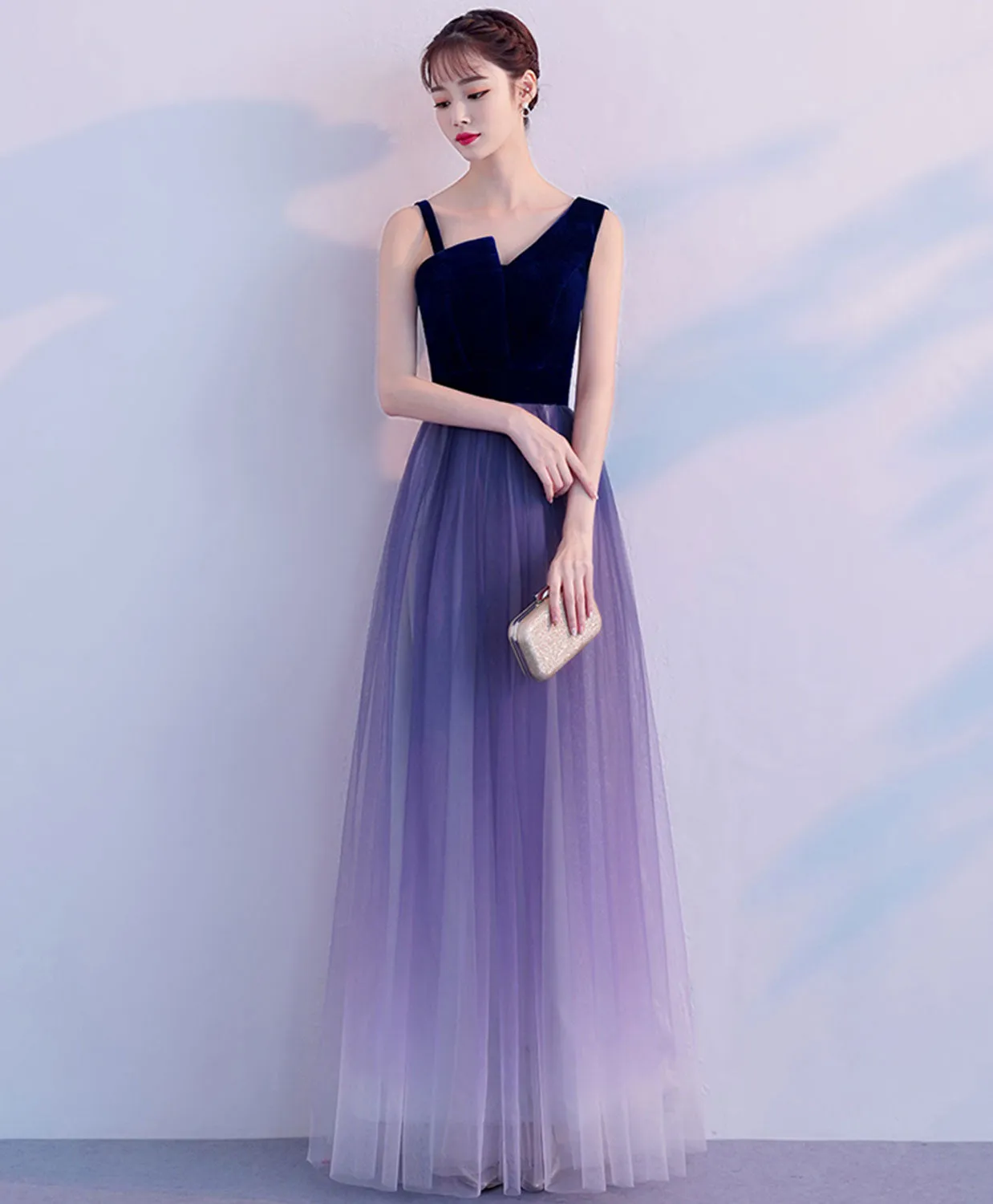 Purple Tulle Long Prom Dress, Purple Tulle Bridesmaid Dress