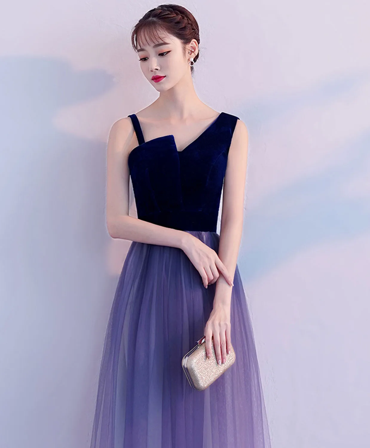 Purple Tulle Long Prom Dress, Purple Tulle Bridesmaid Dress