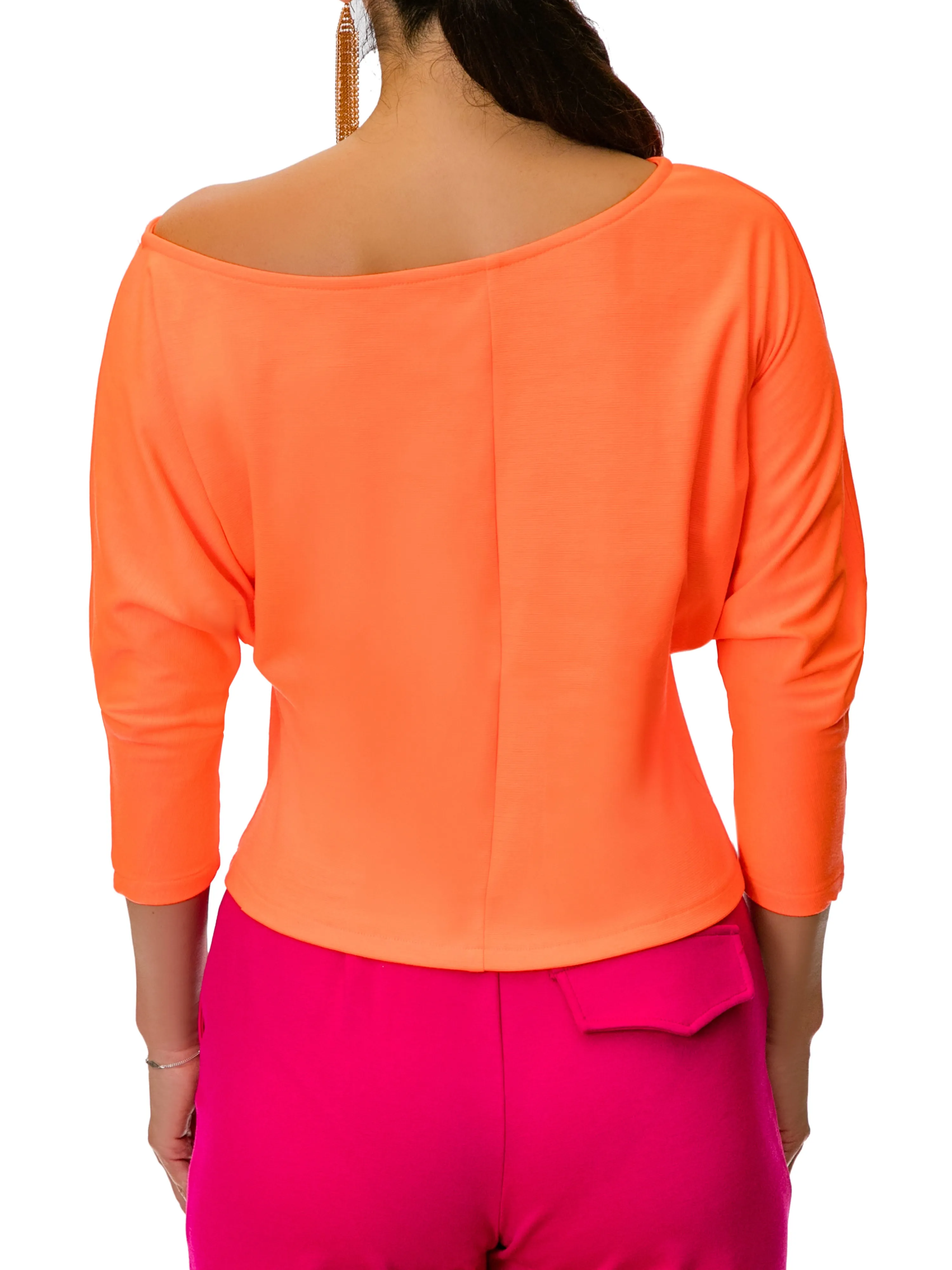 "Lea" Neon Salmon Off Shoulder Top