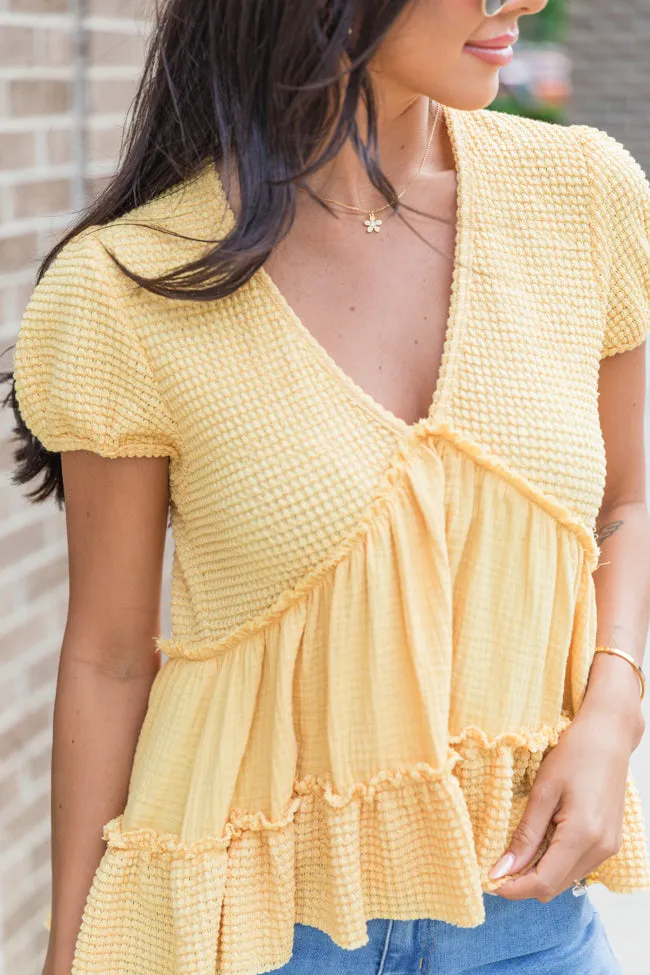 Rays Of Hope Yellow Waffle and Gauze Babydoll Top