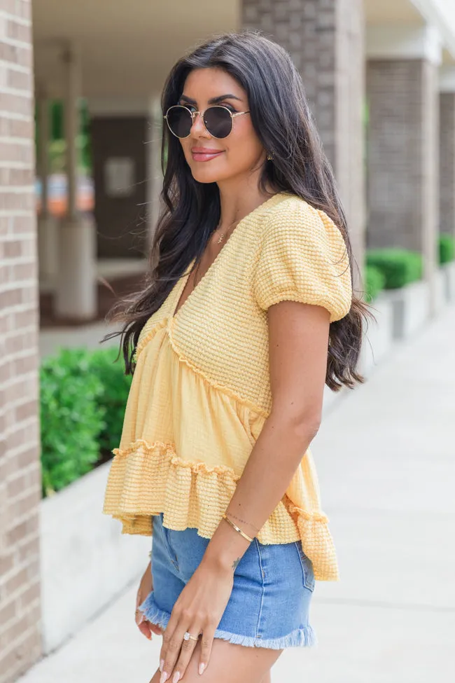 Rays Of Hope Yellow Waffle and Gauze Babydoll Top