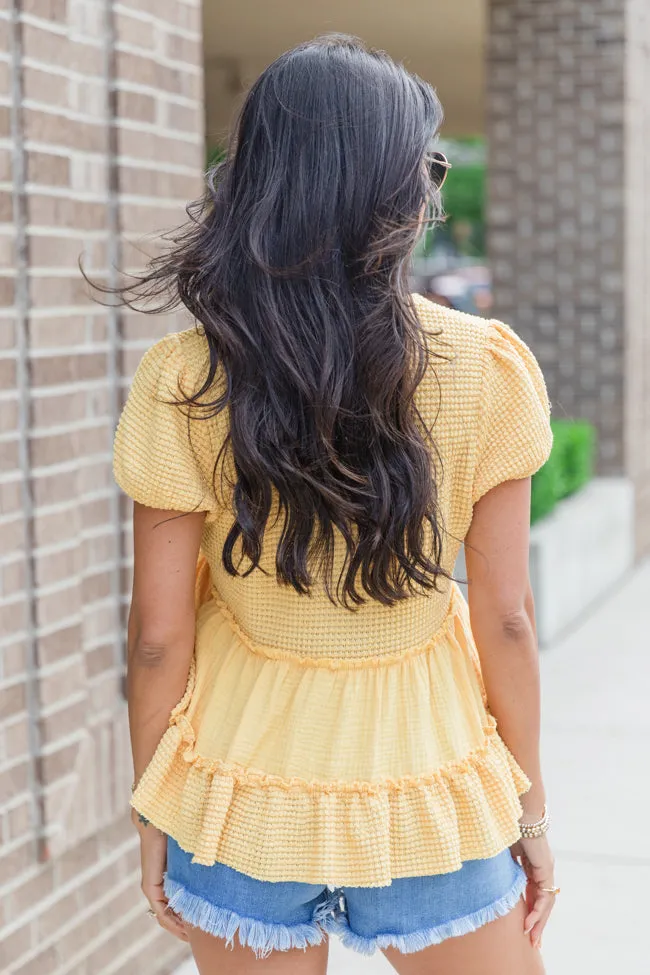 Rays Of Hope Yellow Waffle and Gauze Babydoll Top