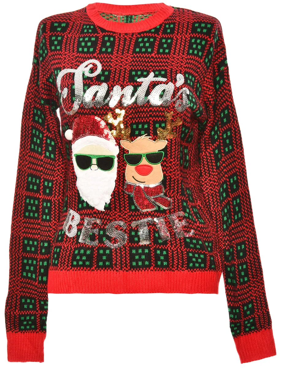 Red Santa & Rudolph Christmas Jumper - L