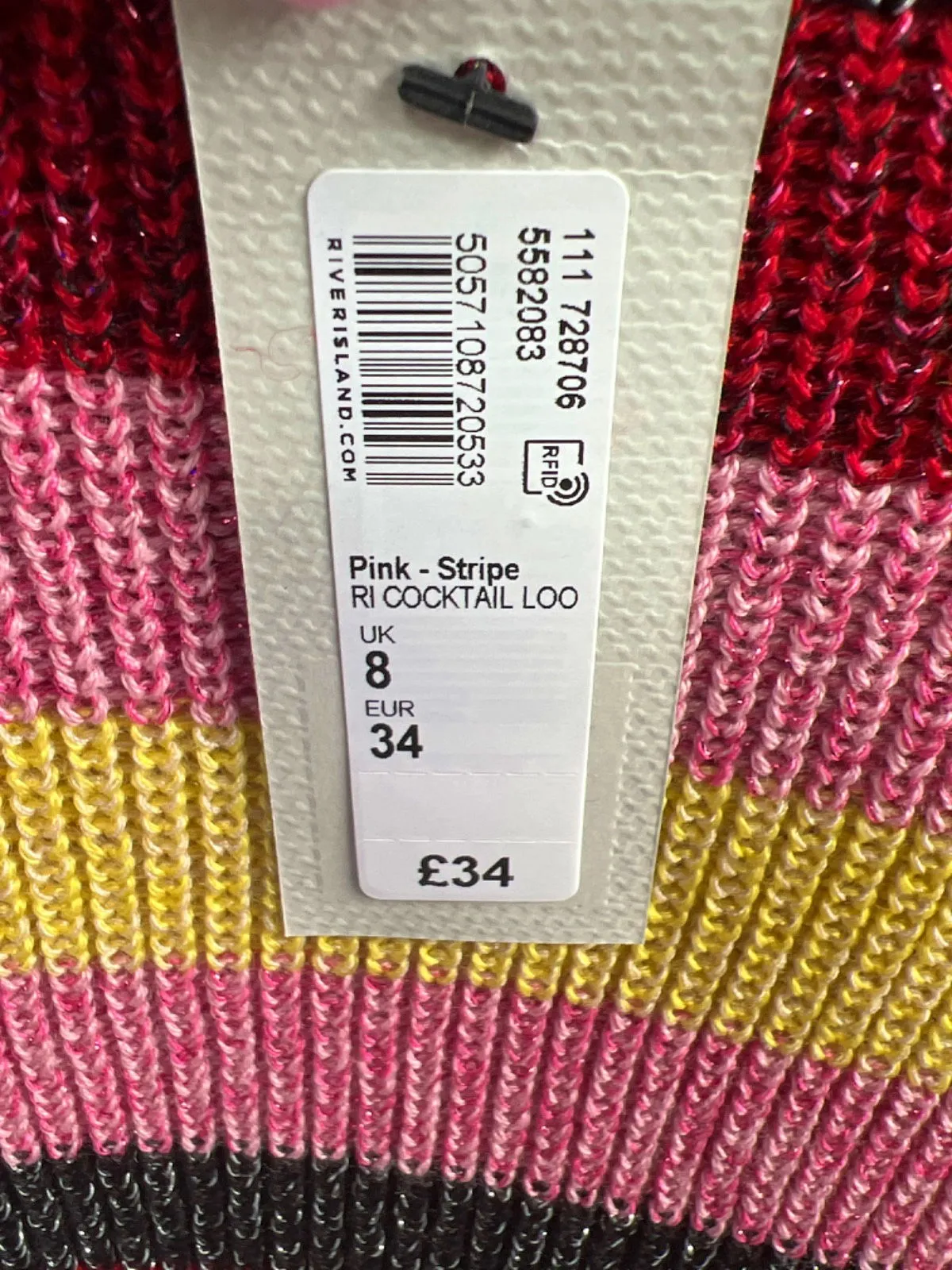 River Island Multi-Colour Striped RI Cocktail Loo Jumper UK 8