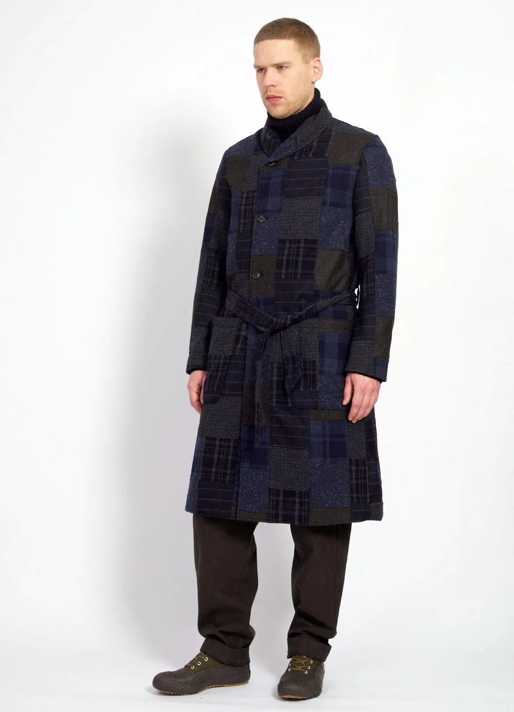 ROB | Long Shawl Collar Coat | Patchwork