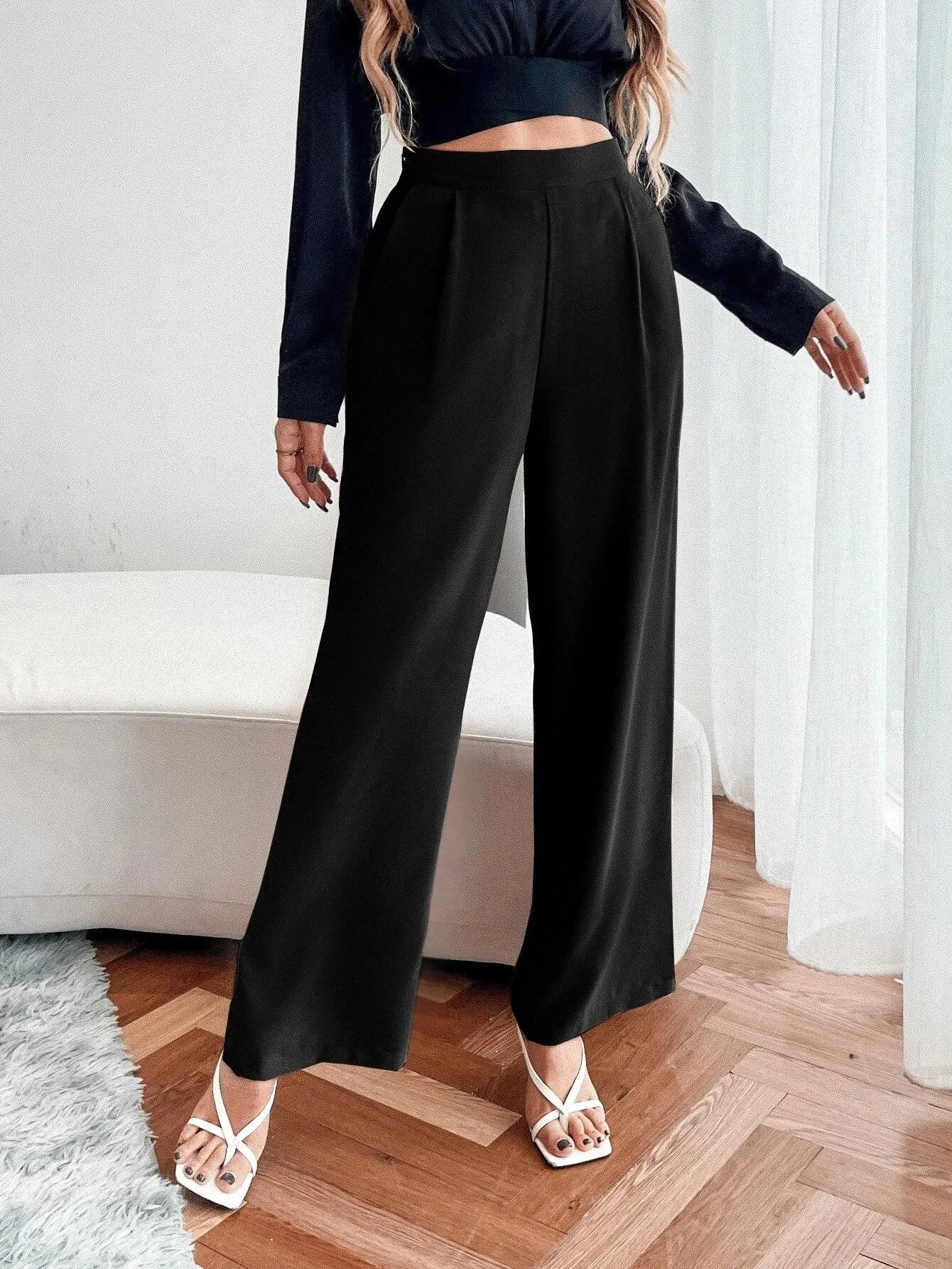 SHEIN Unity High Waist Fold Pleated Pants