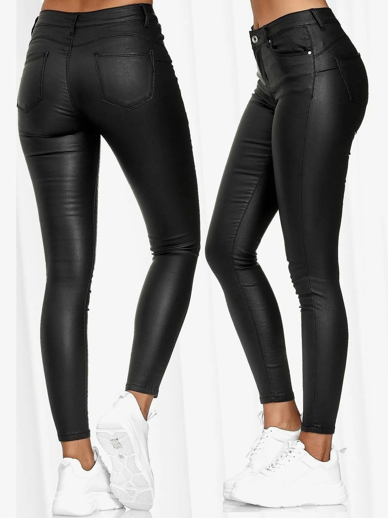 Solid Color High Waist PU Leather Pencil Pants