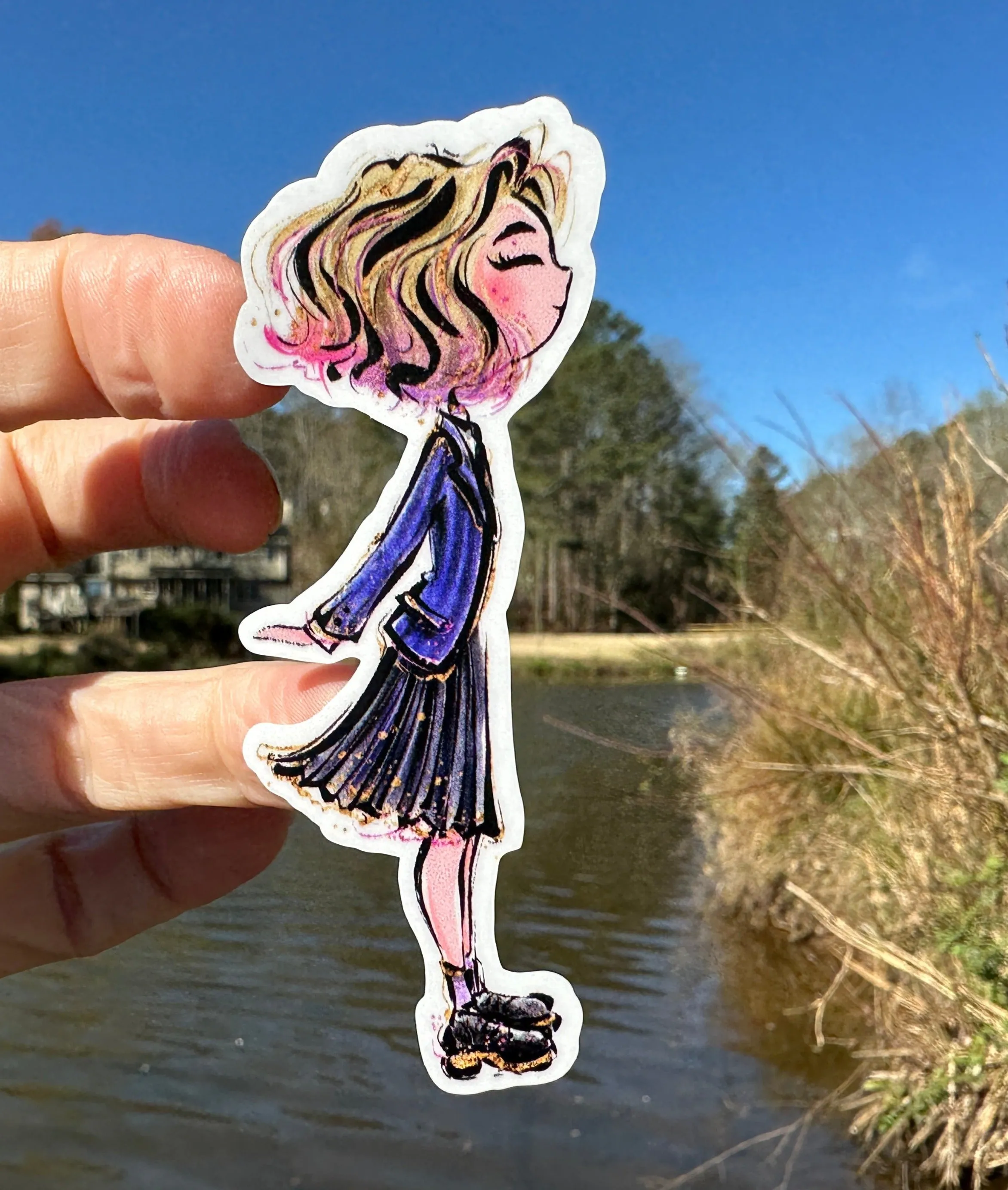 Sticker | 68N | Enid in purple dress | Waterproof Vinyl Sticker | White | Clear | Permanent | Removable | Window Cling | Glitter | Holographic