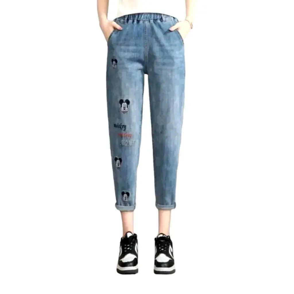 Street hight-waist denim pants for women