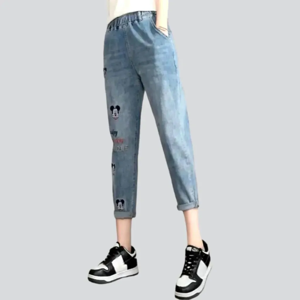 Street hight-waist denim pants for women