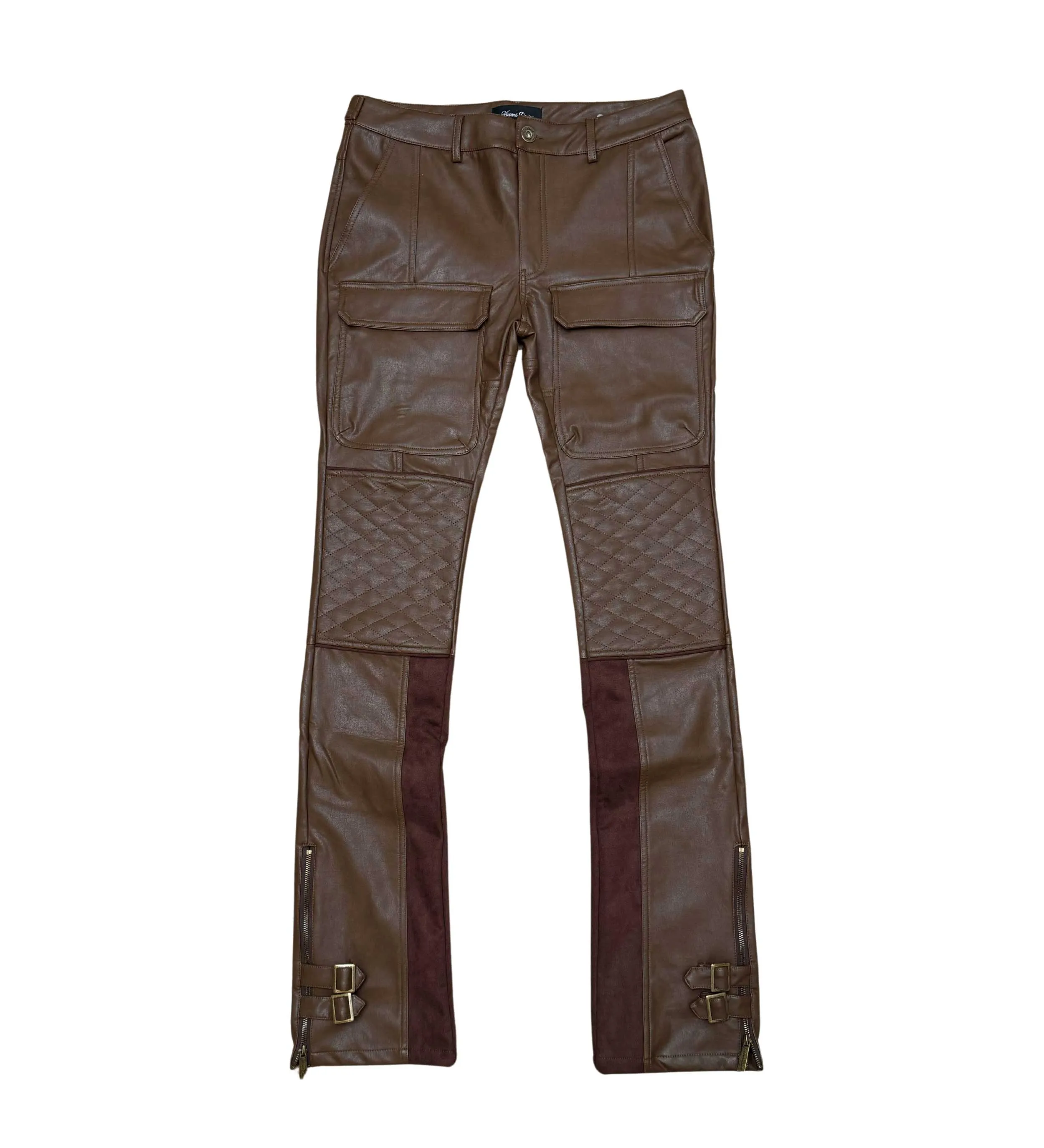 Suede mix racing flared pants