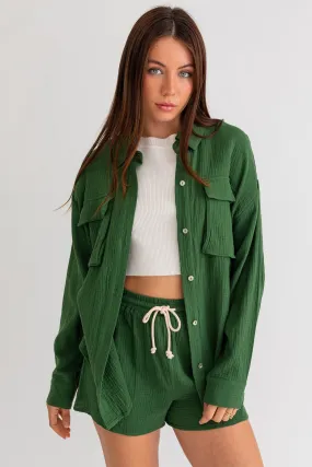 Textured Cargo Pocket Oversized Shirt | SAGE