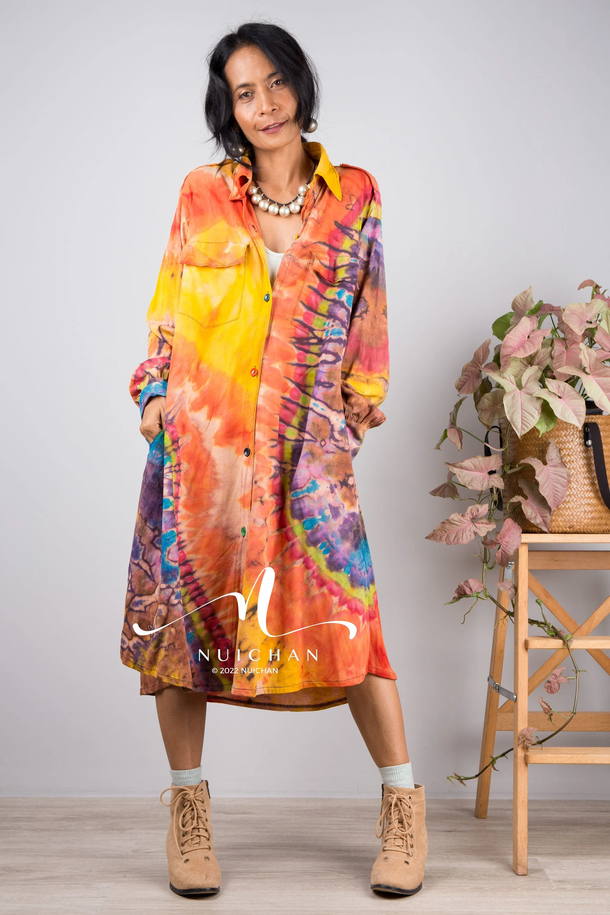 Tie dye shirt dress