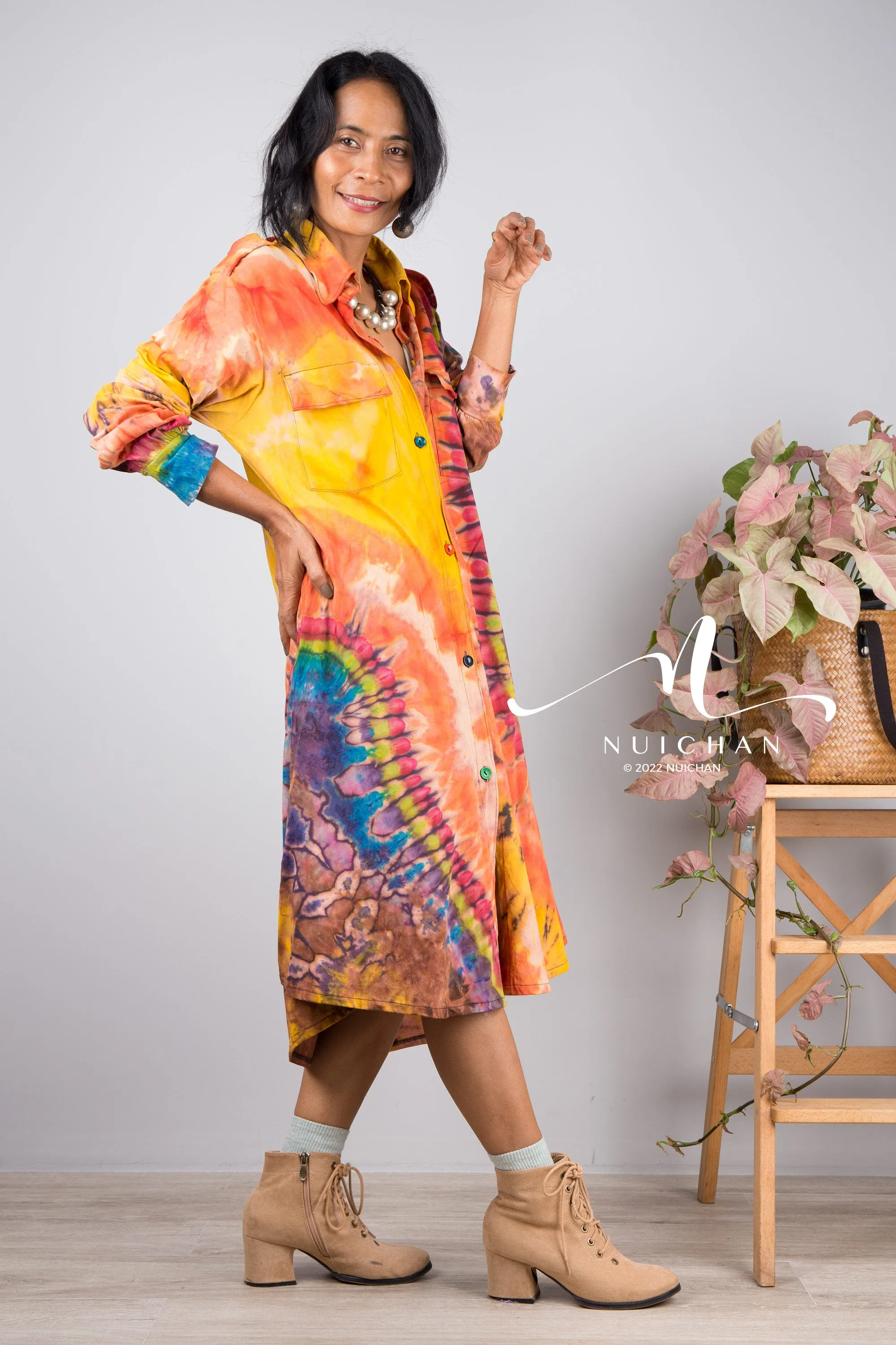 Tie dye shirt dress