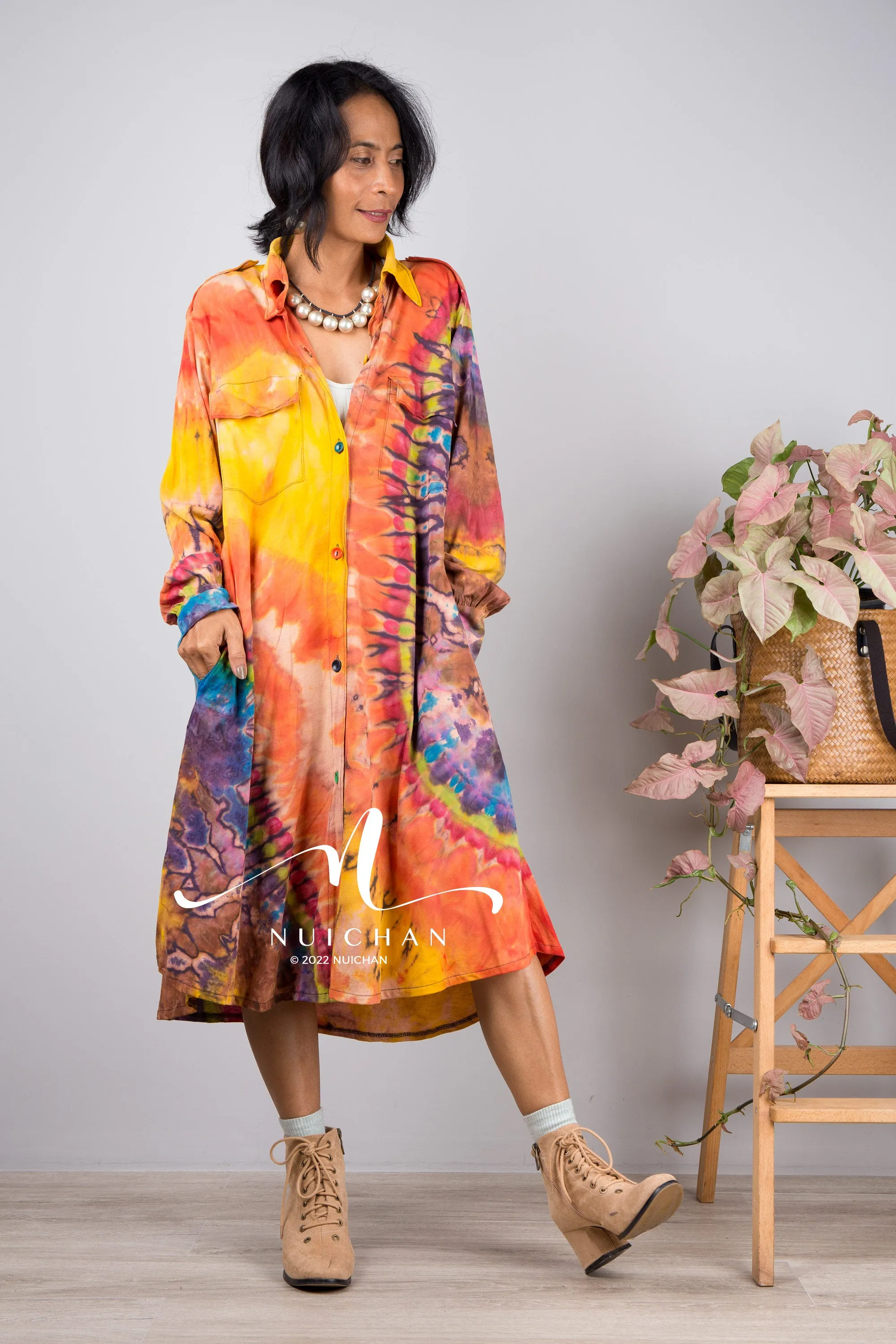 Tie dye shirt dress